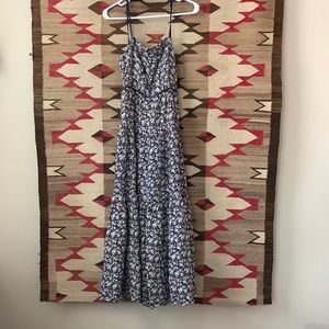 Red, white and blue floral cross back tie midi dress- Aakaa size M